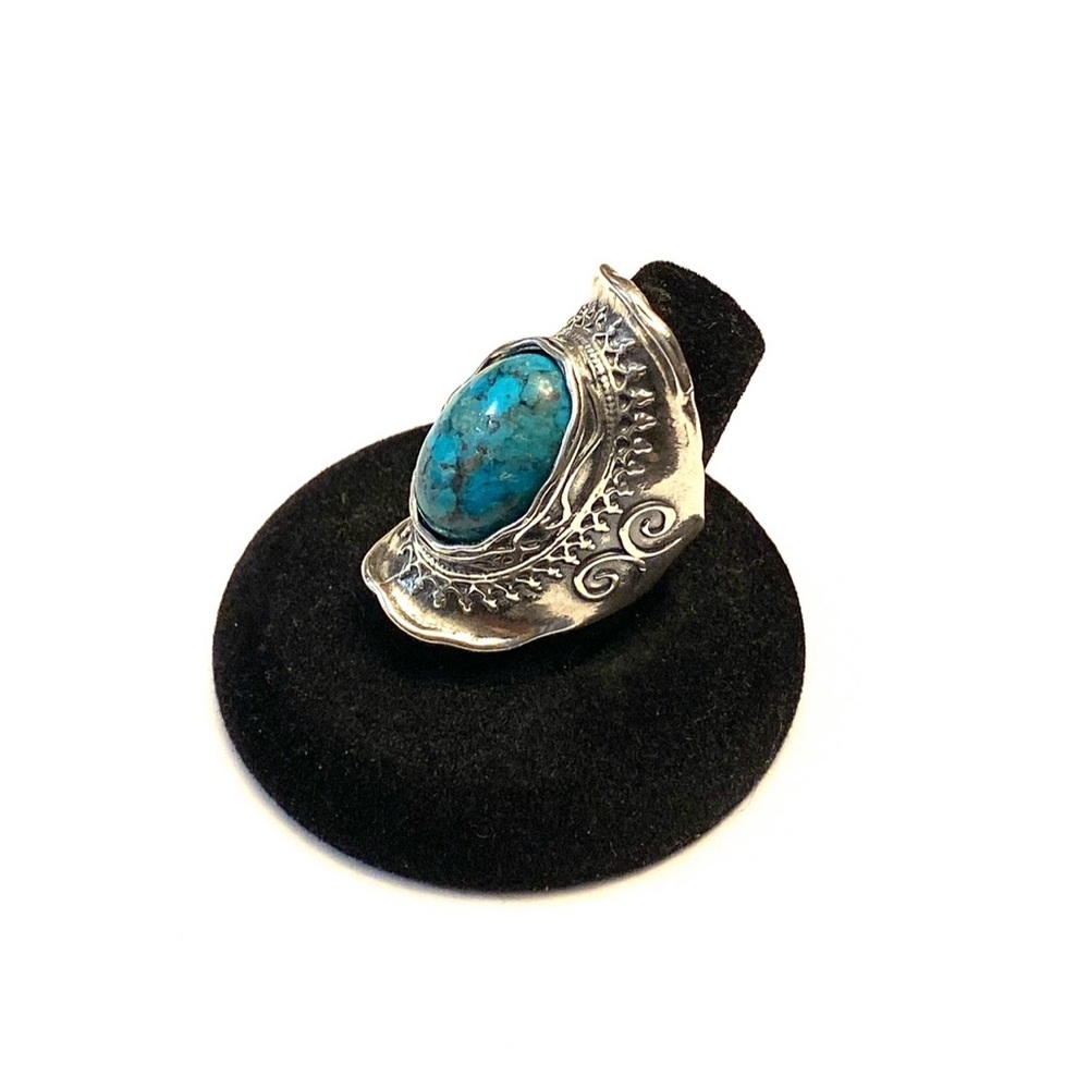 Didae Artisan Sterling Silver and Turquoise Stone Ring Shablool Size 7 1/2